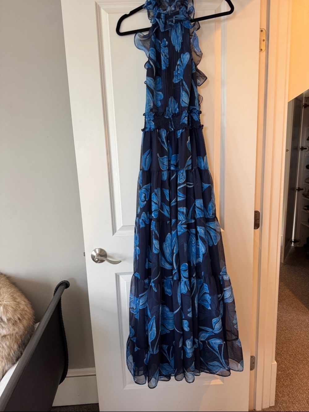 PatBO Navy Blue and Bright Blue Floral Chiffon Maxi Dress - Picture 4 of 6